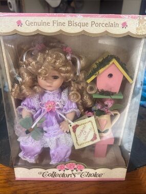 Collector's Choice Bisque Porcelain Doll in Lavender- STILL IN BOX